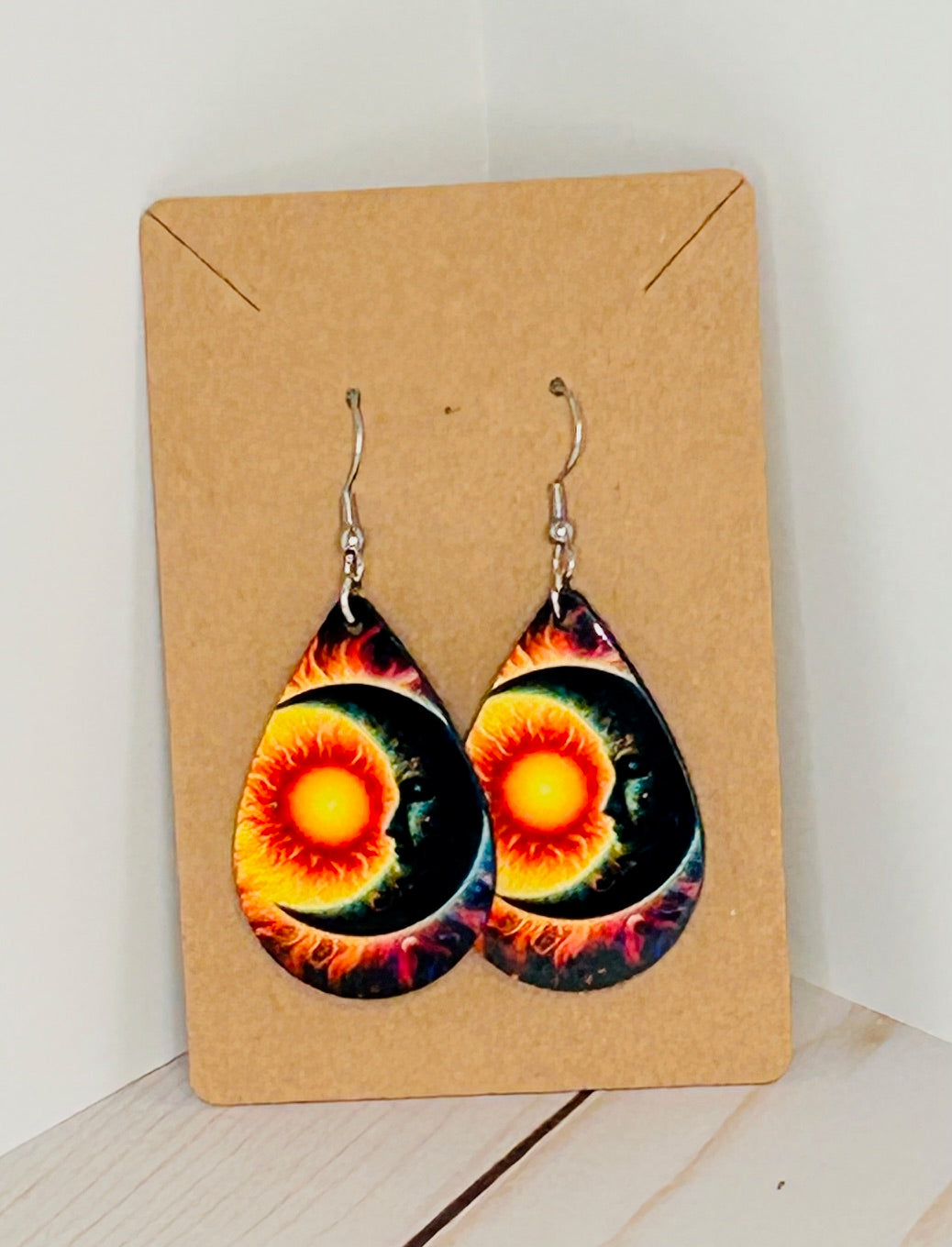Cosmic Moon and Sun Teardrop Earrings