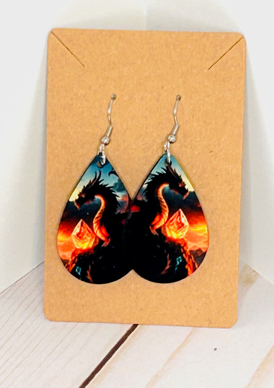 Fiery Dragon Teardrop Earrings